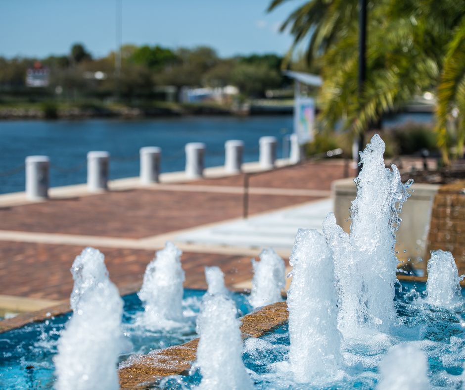 Waterside in Tampa Bay with Bubbling fountains.