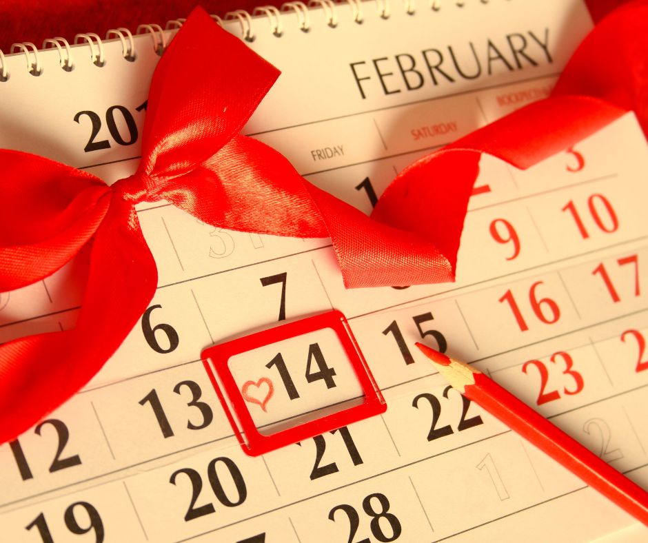 Calender showing Valentine's Day on 2/14.