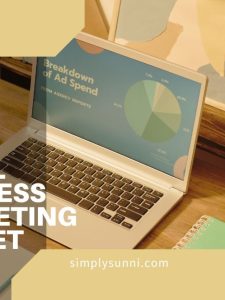 Make a small business marketing budget image of a laptop on a desk.