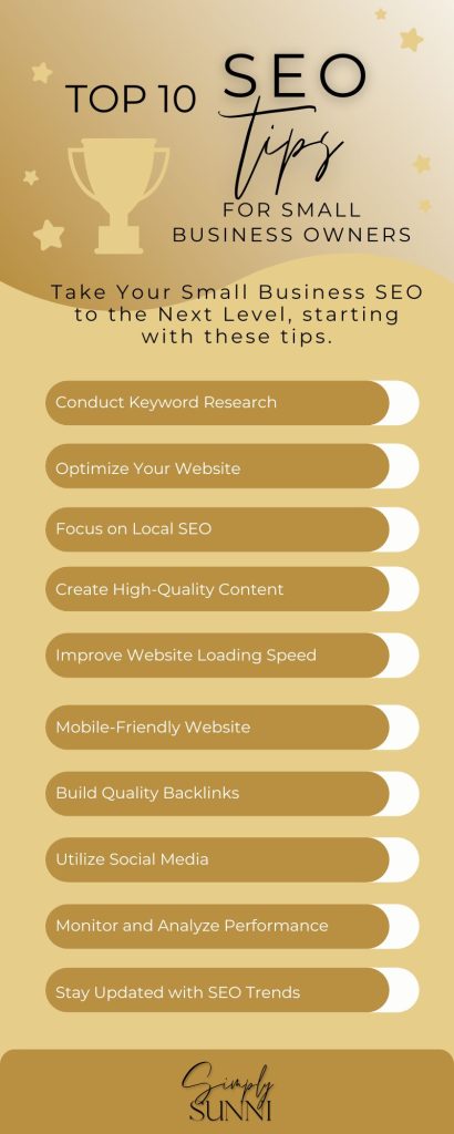 A branded infographic image for the Top 10 SEO tips for small businesses.