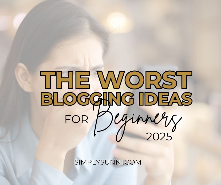 A woman holds her phone with her hand over her mouth as she reads the updated post for the worst blogging ideas.