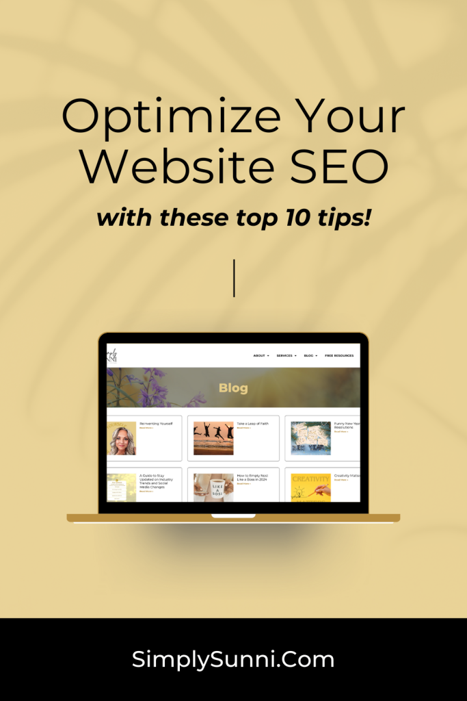 Laptop with simply sunni website and writing" optimize your website SEO with these top ten tips.