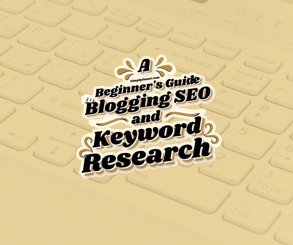 A keyboard with the blog title for Blogging SEO and Keyword Research.