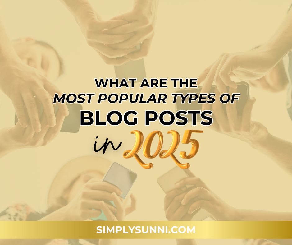Branded image of people on phones for the most popular types of blog posts in 2025.