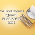 Feature Image for the Most Popular Types of Blog Posts 2024, a yellow background and a typewriter.