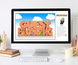 A computer screen open to Simply Sunni with a guest blogging image on the screen.