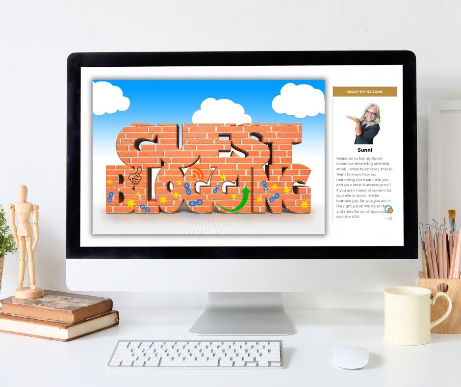 A computer screen open to Simply Sunni with a guest blogging image on the screen.