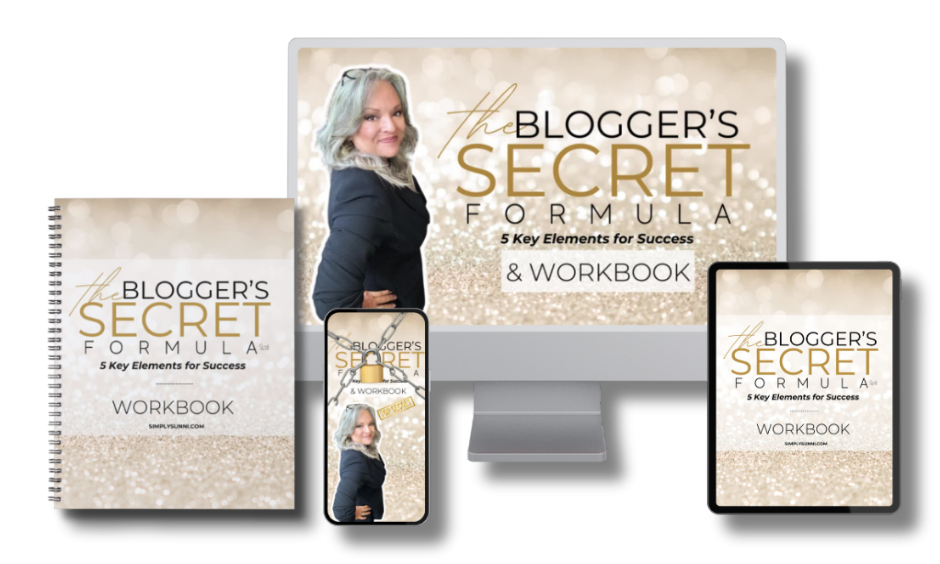A bundle image with transparent background is shown featuring the Blogger's Secret Formula Course and Workbook.