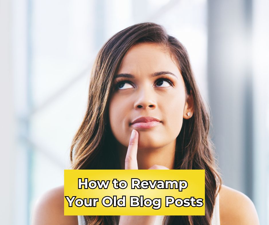 Image of a lady thinking for revamp old blog posts.