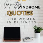 A white brick wall and a desk with computer that says 16 Imposter Syndrome Quotes for Women in Business.