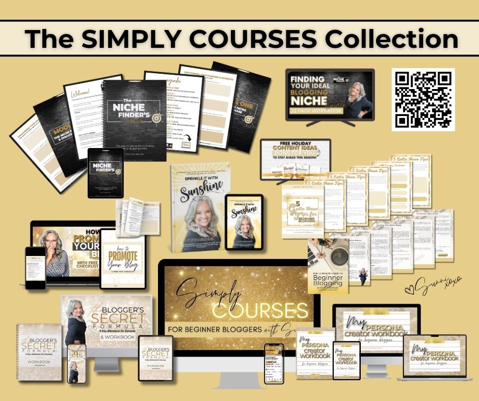 This is an image displaying many of the freebies and courses on the Simply Courses Tab on simplysunni.com and in the Free Resources.