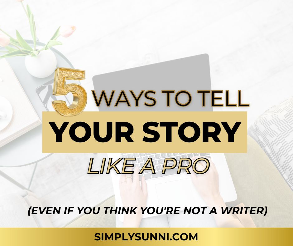 Image of a woman on the couch typing on her computer for the 5 ways to tell your story like a pro blog post.