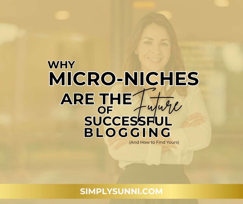 This is the featured image for the blog post on micro-niches. There is a successful female blogger in the back ground.