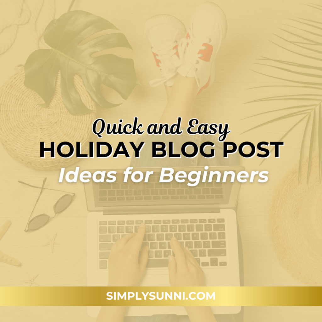 A cozy flat lay of holiday decor, coffee, and a notebook labeled “Holiday Blog Ideas” surrounded by Christmas lights representing seasonal blog inspiration.